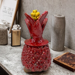 Mexican pottery, Pineapple decor, Mexican decoration, Pineapple sculpture, Glazed clay pineapple, Pottery from Michoacan