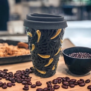 Cappuccino Cup, Gold Details Mexican Coffee Mug, Puebla Talavera Pottery, Ceramic Thermos, Handmade Lead-Free Includes Lid, Custom Available