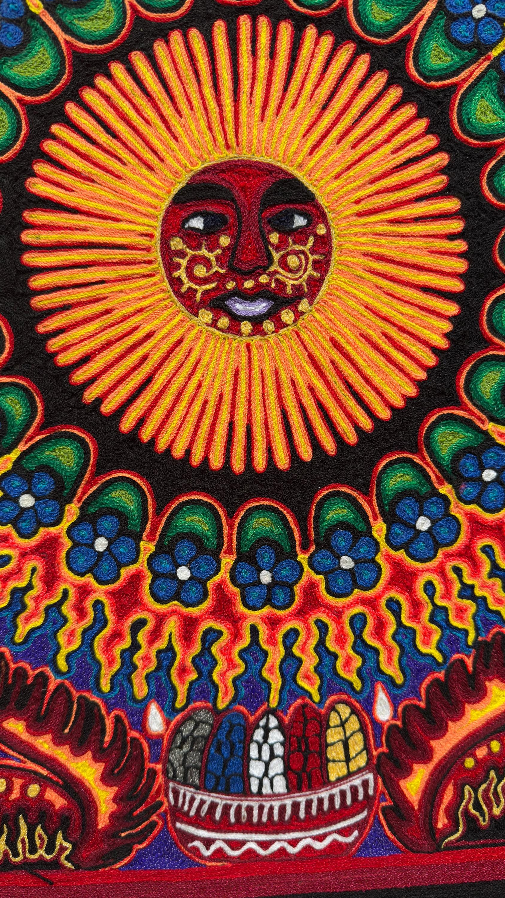 Huichol Yarn Art Sun Mandala Peyote Vision Mexican Spiritual Folk