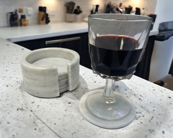 Elegant coasters, Cup holder coaster, Marble coaster set, Stone coaster set, Gemstone coasters, 7 pieces in white