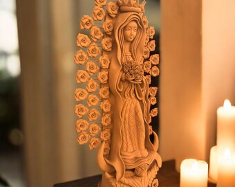 XL Virgin Mary Handmade Clay Piece, Virgen De Guadalupe