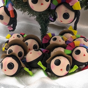 Lele and Poncho spheres 3.93” Mexican doll Christmas ornaments , ideal for the Christmas tree, inspired by Mexican art