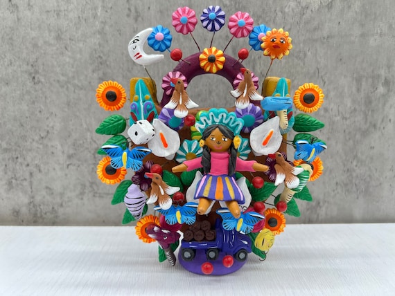 レレ人形、メキシコのおもちゃ、生命の樹、キャンドルホルダー、燭台