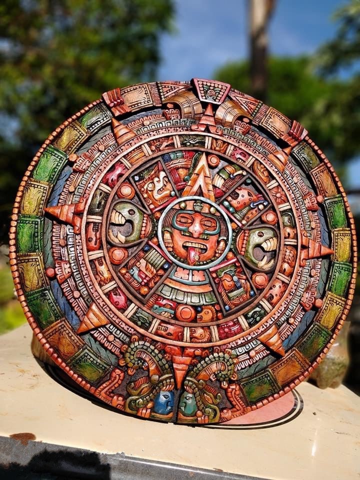 Prehispanic Aztec Art, Aztec calendar, Mexican painting, Wood carving, Handcrafted ASK FOR CUSTOMIZE