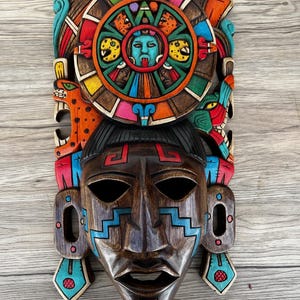 Prehispanic Wooden Mask, Mayan Culture, Made By Mayan Artisans Yucatán MEX Wall Art, Hand Carved And Painted Cedar Wood Folk Art WeCUSTOMIZE