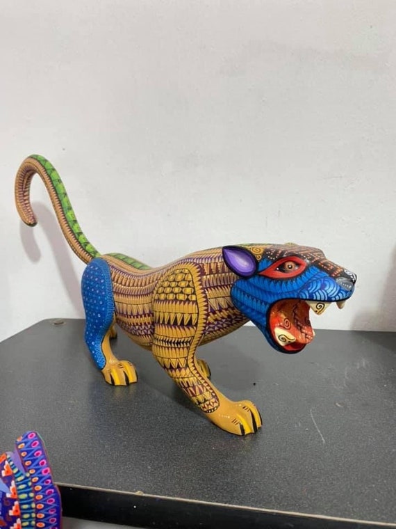 Jaguar Statue Mexican Folk Art Alebrije Sculpture Wooden | Etsy