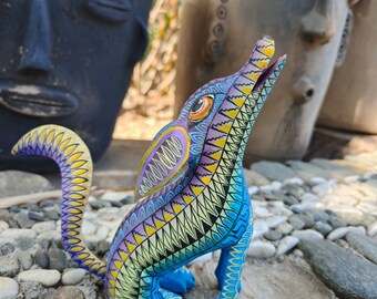 Fuchs Figur Mexikanische Volkskunst Alebrije Skulptur, Hölzerne Kojoten Dekorationsstatue, aus Holz gefertigt und von Hand geschnitzt