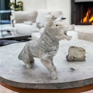 Dog sculpture, Stone Puppy, Marble  Animal, Natural Genuine Rock  And Hand Carved. Home Decor