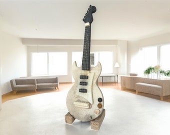 Marble Sculpture, Guitar Home Decor, Guitar Figurine, Unique Musician Guitar Decor Authentic Puebla Artisans Hand Carved Guitar Stone Guitar