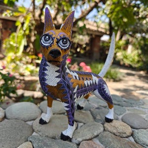 Dog statue Folk Art Alebrije Sculpture, Wooden Chihuahua  Mexican Decoration Pet Figure, Made Of Wood And Carved By Hand ASK FOR CUSTOMIZE