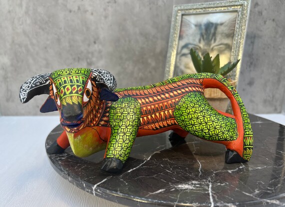 Bull Figurine Mexican Folk Art Alebrije Statue, Wooden Bull as