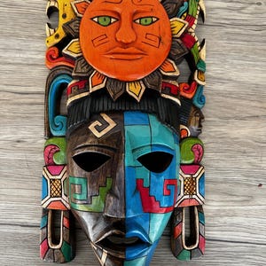 Prehispanic Wooden Mask, Mayan Culture, Made By Mayan Artisans Yucatán MEX Wall Art, Hand Carved And Painted Cedar Wood Folk Art WeCUSTOMIZE