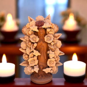 Virgin Mary Handmade Clay Piece  Virgen de Guadalupe  Mexican Decoration  Mary Virgin Sculpture  Metepec Estado de México Virgencita