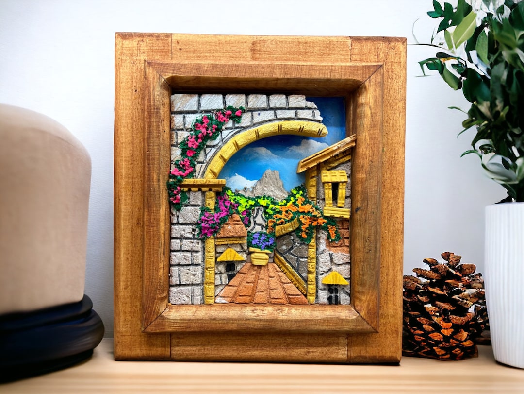 Wall Art 3D in Rock Pomez and Wood Frame/ Hand Carved and Design