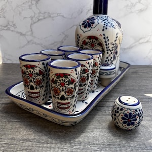 Tequila, Shot glass set, Tequila Guadalajara Or Mezcal Talavera Puebla  High Quality Pottery, Fathers day gift, Handcrafted in Mexico, 9 pzs