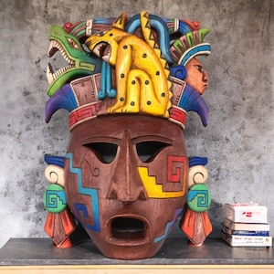 Prehispanic Wooden mask, Mayan culture, Mexican wall art, Hand carved ASK FOR CUSTOMIZE