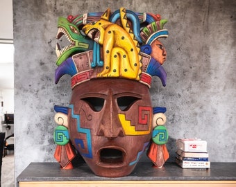 Prehispanic Wooden Mask, Mayan Culture, Mexican Wall Art, Hand
