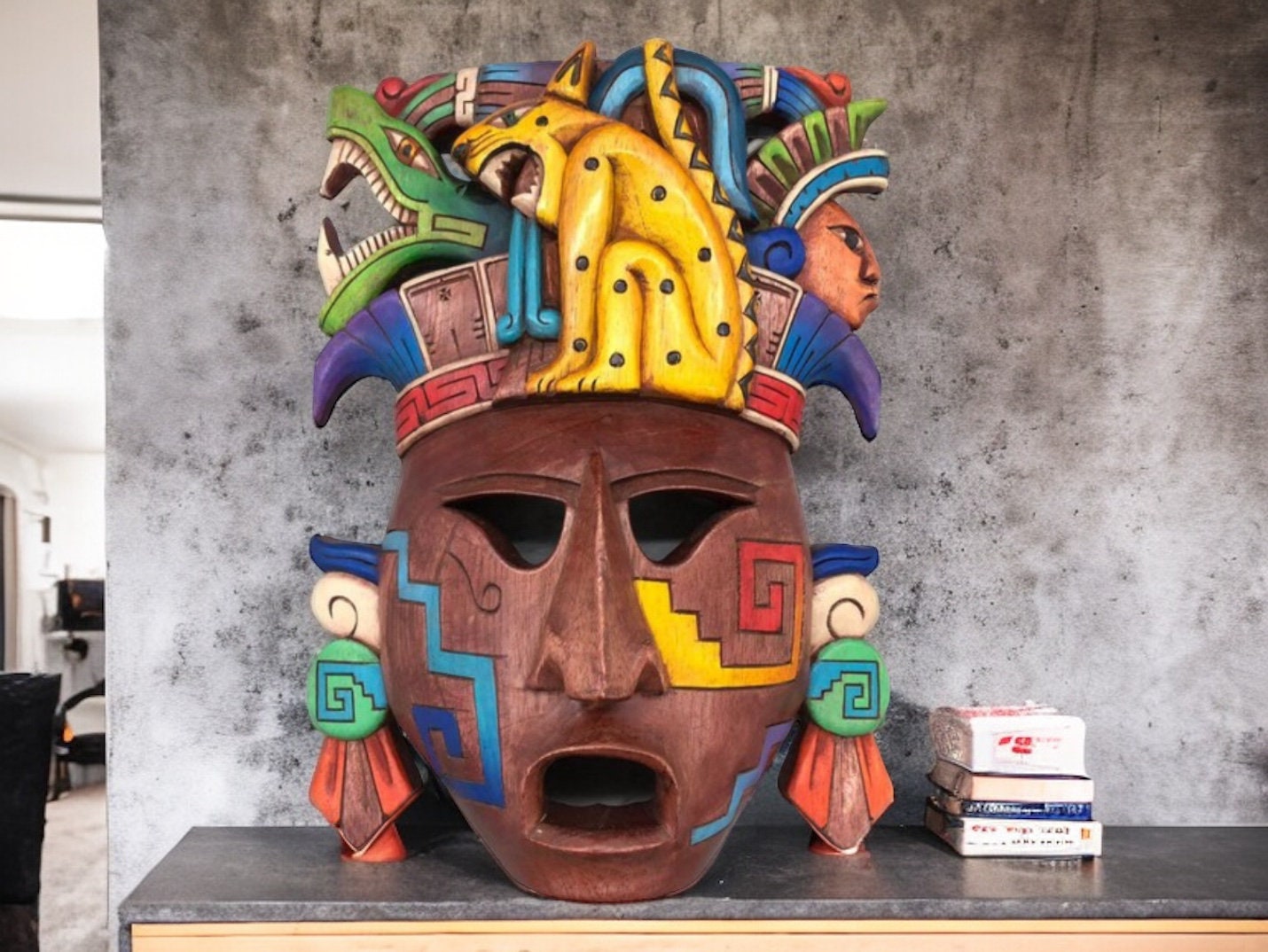 Prehispanic Wooden Mask, Mayan Culture, Mexican Wall Art, Hand