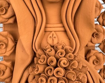 XL Virgin Mary Handmade Clay Piece, Virgen De Guadalupe