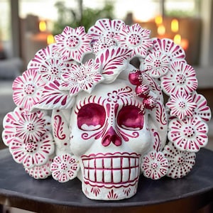 Sugar skull, Catrina, Day of the Dead Ornaments, Skull As Mexican Decoration, Human Skull Sculpture, Wall  Home Decor Handcrafted