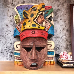 Prehispanic Wooden mask, Mayan culture, Mexican wall art, Hand carved ASK FOR CUSTOMIZE