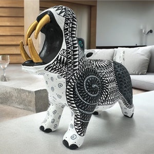 Hippo Statue Mexican Folk Art Alebrije Sculpture, Wooden As Mexican Decoration Figurine, Made Of Wood And Carved By Hand