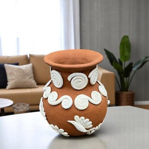 Embroidered Clay Vase From Oaxaca México Home Decor Handcrafted Jarron Barro Bordado Oaxaca Handmade Unique Designs From Artisans