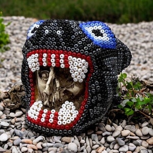 Jaguar Warrior Statue  Huichol Sculpture Of Mexican Folk Art, Panther Wixarika As A Mexican Decorative Figure , Made Of Resin And Beads