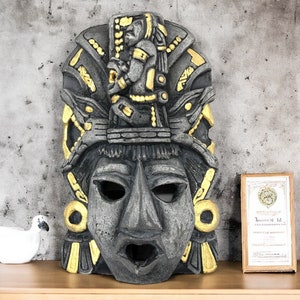 Prehispanic Mask, Ceremonies And Festivals Mayan Culture, Altar And Home Decor. Mexican Wall Art, Plaster Hand Carved