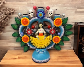 Candle Holder, Tree of death, Candelabra, Arbol de la muerte , Mexican Pottery, Mexican Candelabra 9” High
