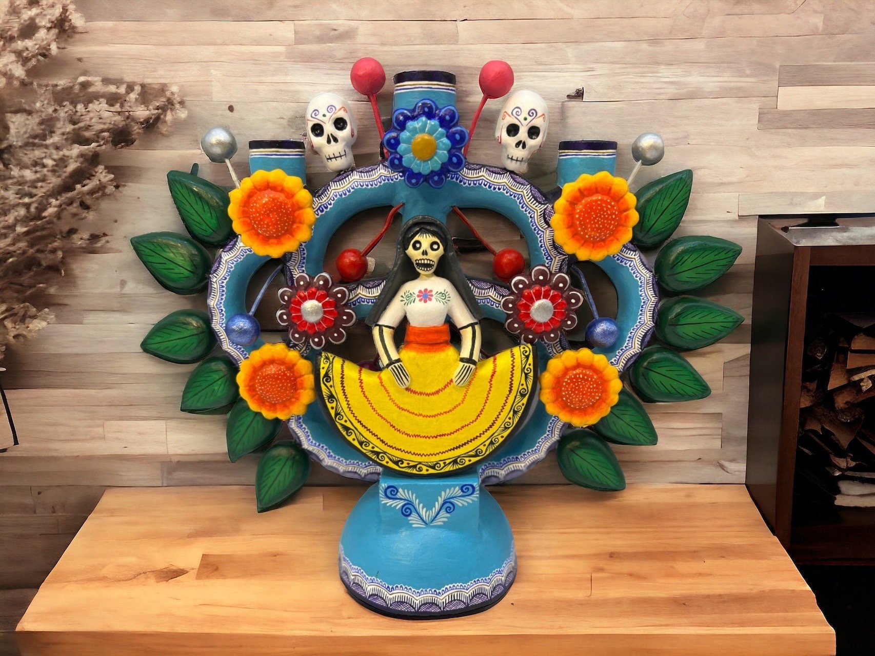 メキシコ　キャンドルスタンド　民芸品　生命の樹　陶器 メテペック ソテノ工房 生命の樹 生命の木 キャンドルホルダー
