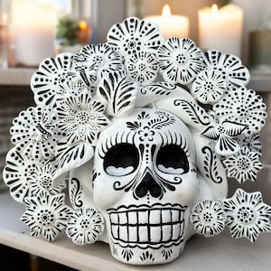 Sugar skull, Catrina, Day of the Dead Ornaments, Skull As Mexican Decoration, Human Skull Sculpture, Wall  Home Decor Handcrafted