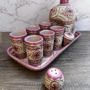 Tequila, Schnapsglas-Set, Tequila Guadalajara oder Mezcal Talavera Puebla-Qualitätskeramik, Vatertagsgeschenk, handgefertigt in Mexiko, 9 Pzs