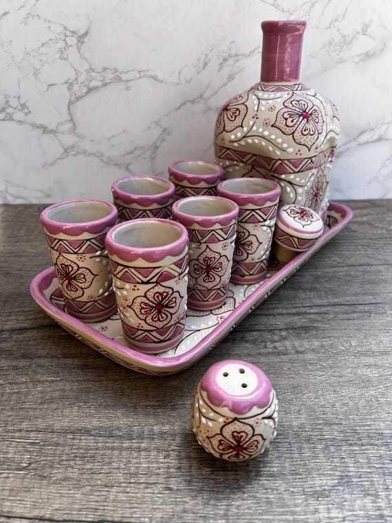 Tequila, Shot glass set, Tequila Guadalajara Or Mezcal Talavera Puebla  High Quality Pottery, Fathers day gift, Handcrafted in Mexico, 9 pzs
