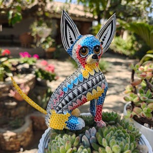 Dog statue Folk Art Alebrije Sculpture, Wooden Chihuahua  Mexican Decoration Figure, Made Of Wood And Carved By Hand ASK FOR CUSTOMIZE