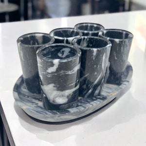 Luxury tequila shot glass, Marble stone Mexican shot glasses, Unique shot glasses as father's day gift, Stone tequila set of 7 pieces