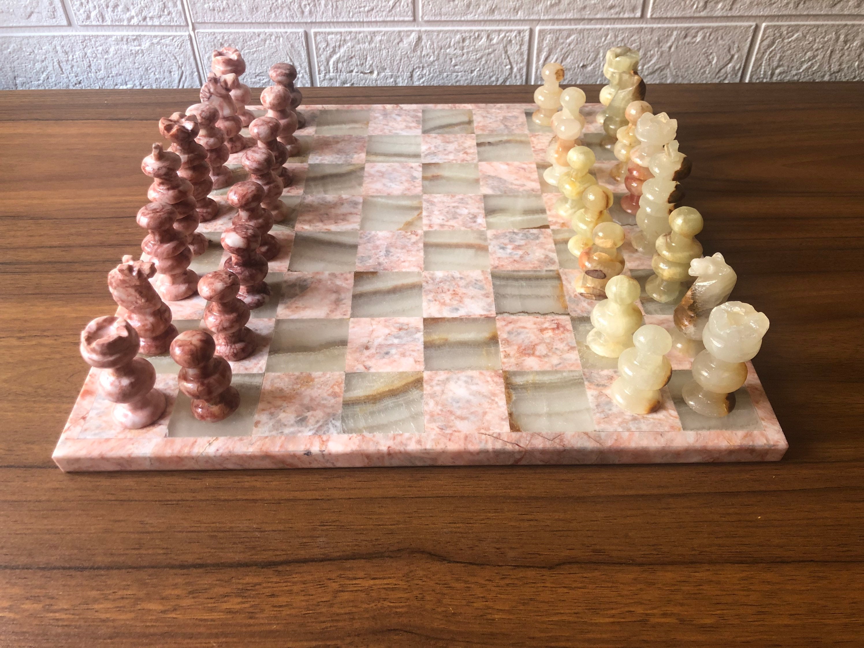 大型チェスセット 13.77インチ x 13.77インチ、ピンクとグリーンの