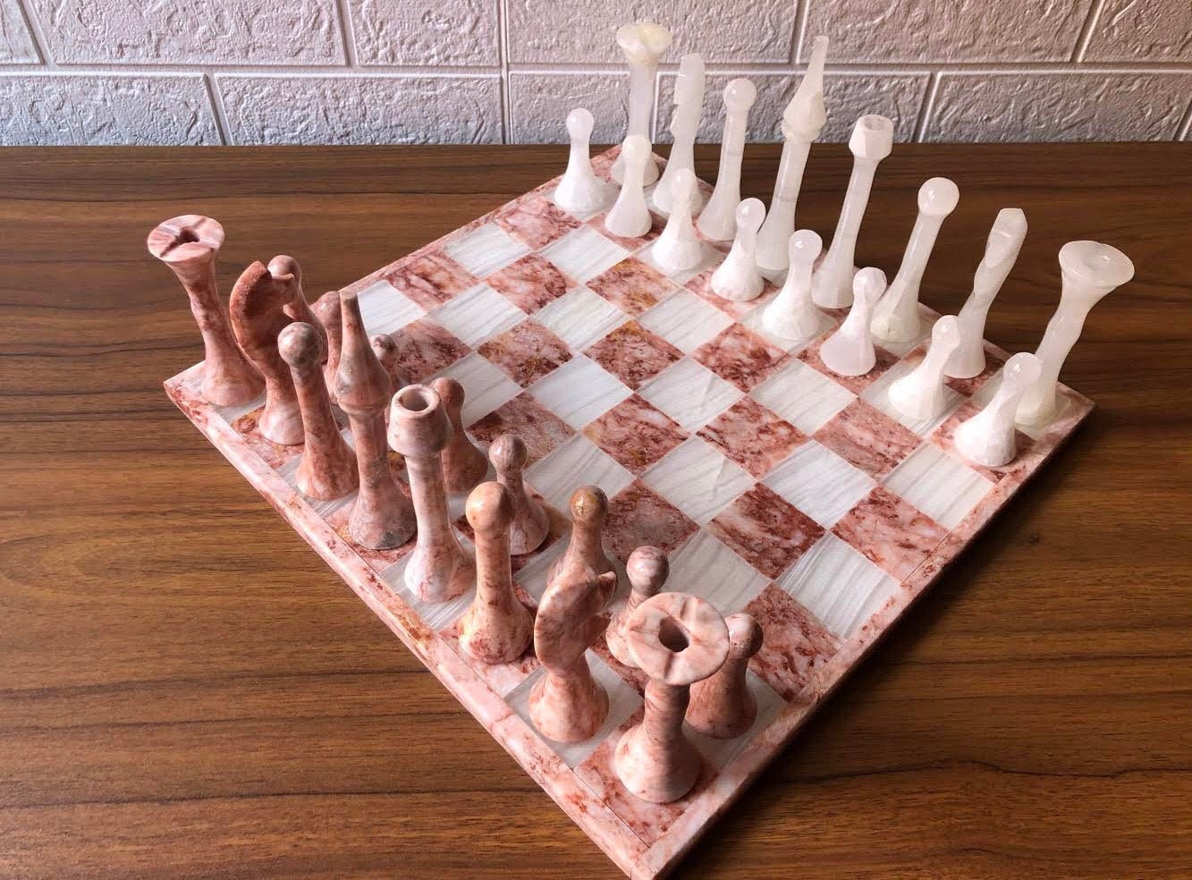 Central Park South Deluxe Marble Chess Set - Extra Large King Height 4 1/4