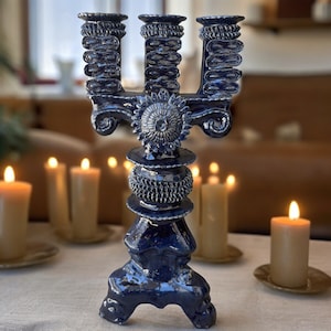 Large Candle Holder Glazed From Michoacan Made Of Clay Home Decor Centerpiece, Holds 3 Tall Candles, Handcrafted Modern READ DESCRIPTION