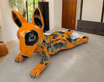 Talavera Bull Terrier, Ceramic dog, Talavera pottery, Mexican pottery, Bull Terrier statue, Dog sculpture