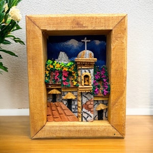 Wall Art 3D In Rock Pomez And Wood Frame/ Hand Carved And Design In Mexico Unique  Charm And Colorful Folk Wall Art Landscape Painting