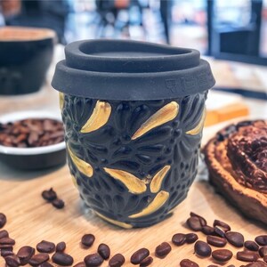 Cappuccino Cup Gold Details, Mexican Coffee Mug, Puebla Talavera Pottery, Ceramic Thermos, Handmade Lead-Free Includes Lid, Custom Available