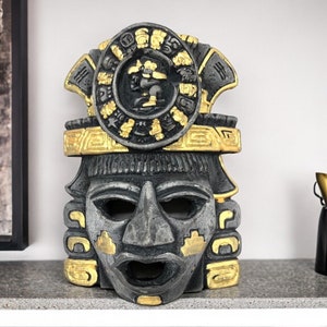 Prehispanic Mask, Ceremonies And Festivals Mayan Culture, Altar And Home Decor. Mexican Wall Art, Plaster Hand Carved