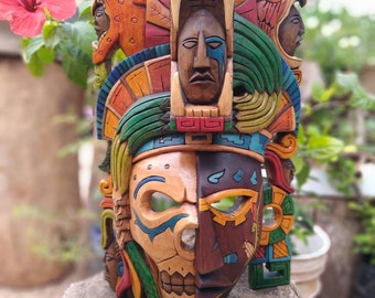 Prehispanic Wooden mask, Mayan culture, Mexican wall art, Hand carved ASK FOR CUSTOMIZE