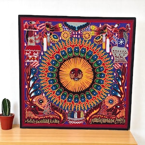 Huichol Yarn Art Sun Mandala Peyote Vision Mexican Spiritual Folk Art Handmade Wixarika Wall Decor Nayarit Indigenous Shamanic 24”x24”