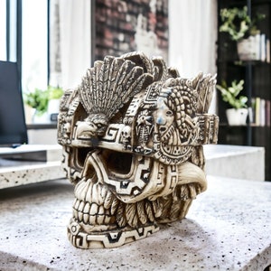 Jalach Winik Warrior Skull, Mexican Decoration, Skeleton Head, Skull Sculpture, Human Skeleton, Skull Statue