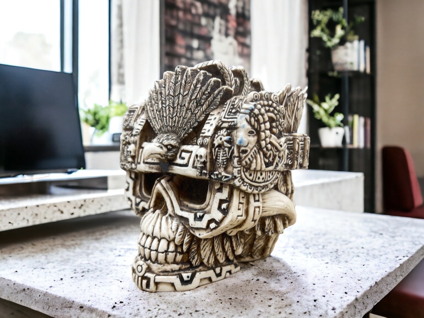 Jalach Winik Warrior Skull, Mexican Decoration, Skeleton Head