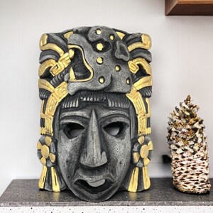 Prehispanic Mask, Ceremonies And Festivals Mayan Culture, Altar And Home Decor. Mexican Wall Art, Plaster Hand Carved