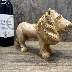 Lion figurine, Marble sculpture, Carved lion, Lion sculpture, carved stone animal image 3