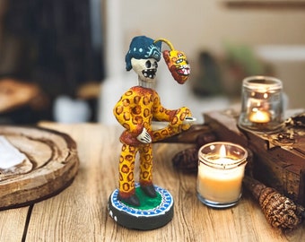 ジャガーダンス 手作りの多色鮮やかなペイント、本物のメキシコの民芸品、ユニークなホームデコレーション、手作業で成型、ペイント、職人の手による工芸品